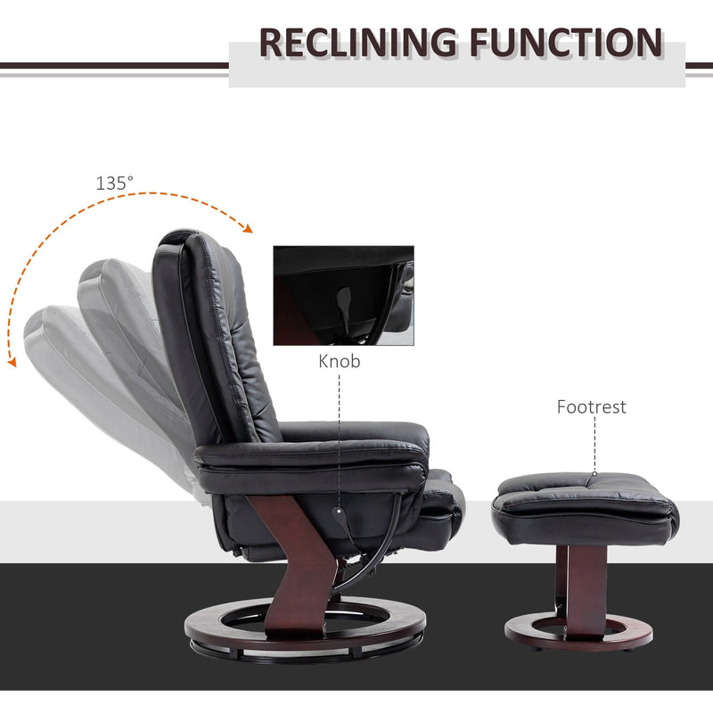 Black Manual Recliner Chair & Footrest Set with Swivel Base