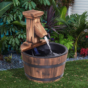 Wood Barrel Electric Water Fountain, Patio Feature Outsunny