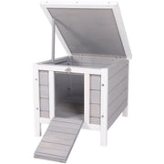 PawHut Wooden Rabbit Hutch Bunny Puppy Cage Guinea Pig Hutch, Rabbit Hideaway, Cat House, Pet Habitat Small Animals Ferret 51 x 42 x 43 cm, Grey Pawhut