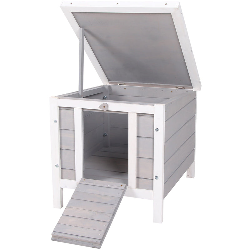 PawHut Wooden Rabbit Hutch Bunny Puppy Cage Guinea Pig Hutch, Rabbit Hideaway, Cat House, Pet Habitat Small Animals Ferret 51 x 42 x 43 cm, Grey Pawhut