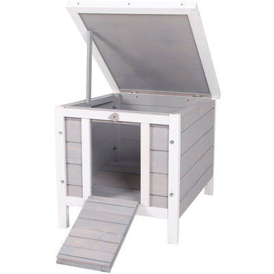 PawHut Wooden Rabbit Hutch Bunny Puppy Cage Guinea Pig Hutch, Rabbit Hideaway, Cat House, Pet Habitat Small Animals Ferret 51 x 42 x 43 cm, Grey Pawhut