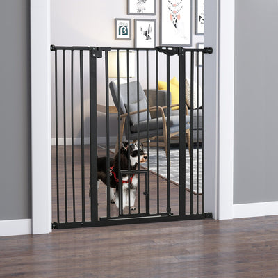 Extra Tall Pet Gate with Door (74-101cm) - Black Pawhut