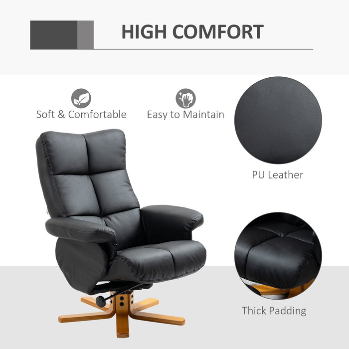 Black Leather Recliner Chair & Stool with Storage