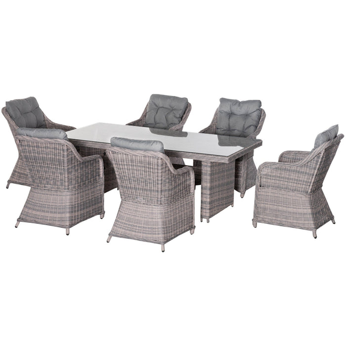 Outsunny 6 Seater Rattan Dining Set, Grey