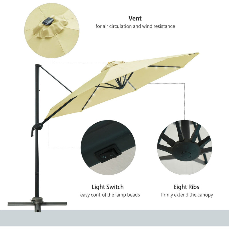 3m Roma Offset Cantilever Patio Parasol, 360° Rotation