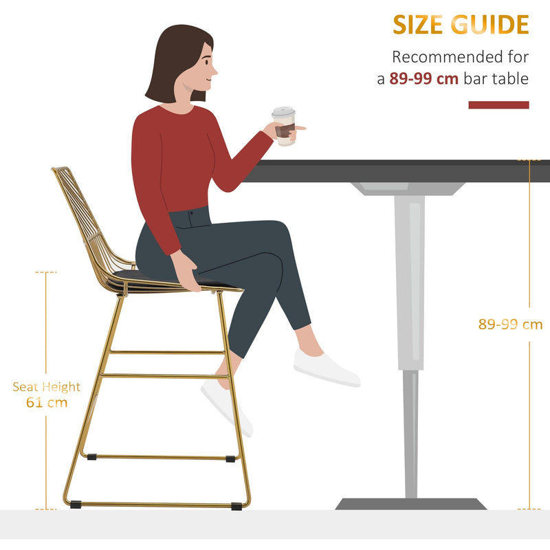 Set of 2 Gold Wire Metal Bar Stools