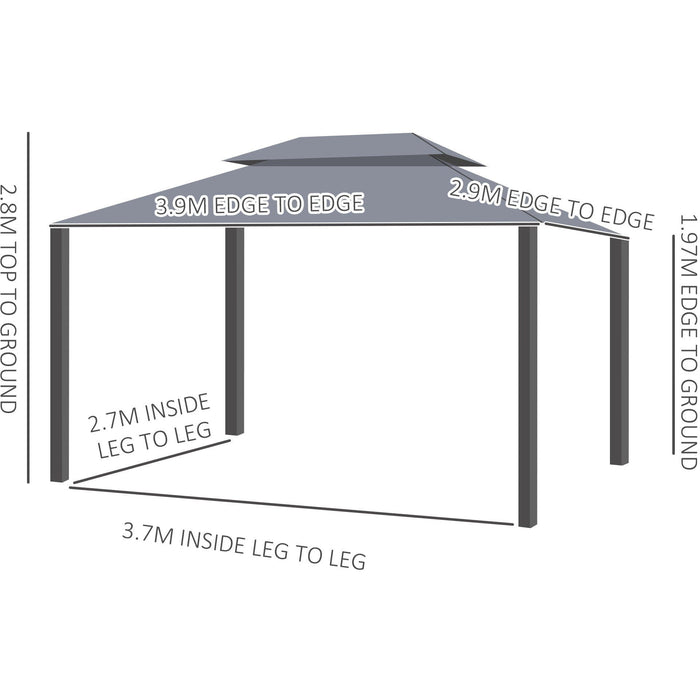 Metal Frame Gazebo With Sides, 3x4m, Grey