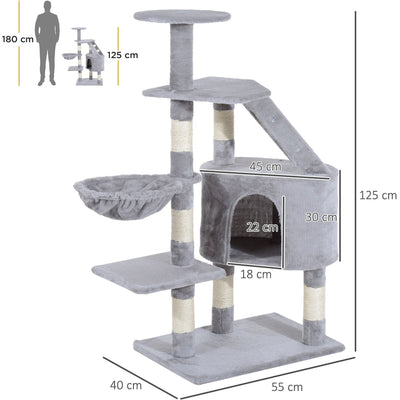 Grey Cat Tree, 125cm, Scratch Post, Climb Activity Centre Pawhut