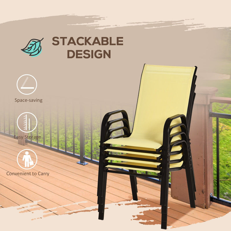 Set of 4 Stackable Patio Chairs, Yellow