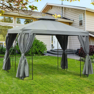 Steel Frame Gazebo With Sidewalls, 3x3m Outsunny