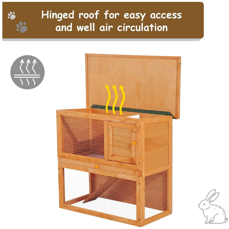 Wooden Rabbit Hutch, Weather Resistant 2 Tier