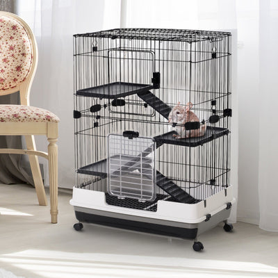 Guinea Pigs Hutch With Ramp - Black & White Pawhut