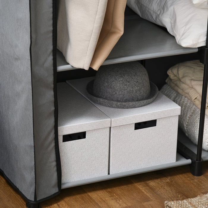 Light Grey 4-Shelf Portable Fabric Wardrobe