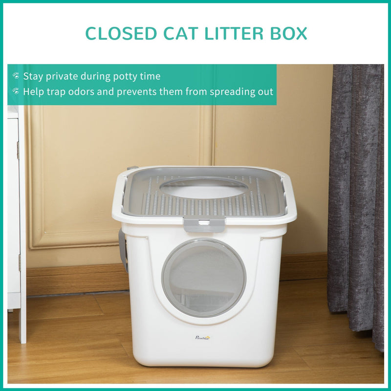 Enclosed Cat Litter Box w/ Front Entry, Top Exit, Scoop