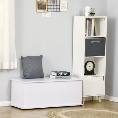 White Wooden Storage Box Ottoman With Lid Homcom