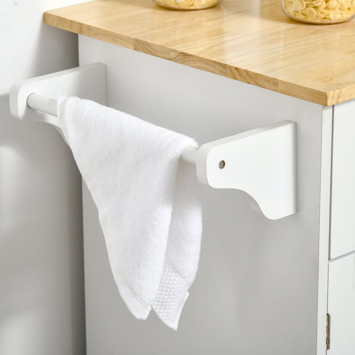 White Kitchen Island Cart with Rubberwood Top, 2 Drawers