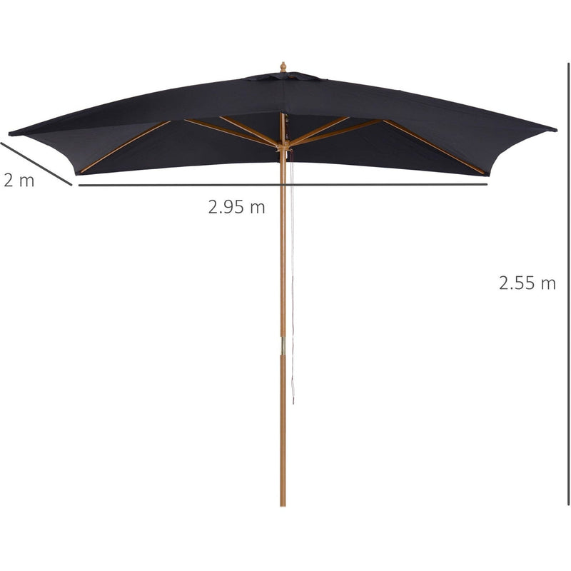3x2m Large Wooden Patio Parasol