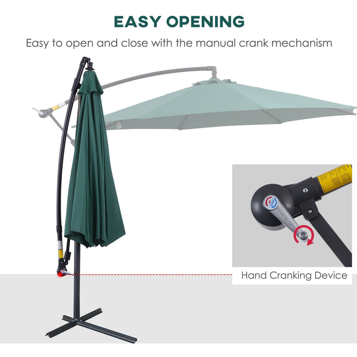 3m Banana Parasol, Crank Handle, 8 Ribs, Cross Base