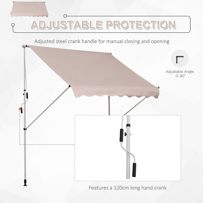 Manual Awning For Patio - Adjustable Frame, 2 x 1.5m Beige