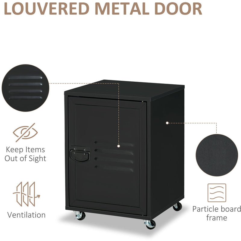 Black Locker Style Bedside Cabinet With Wheels