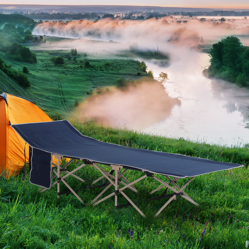 Outsunny Single Person Camping Folding Cot Outdoor Patio Portable Military Sleeping Bed Travel Guest Leisure Fishing with Carry Bag, Blue Outsunny