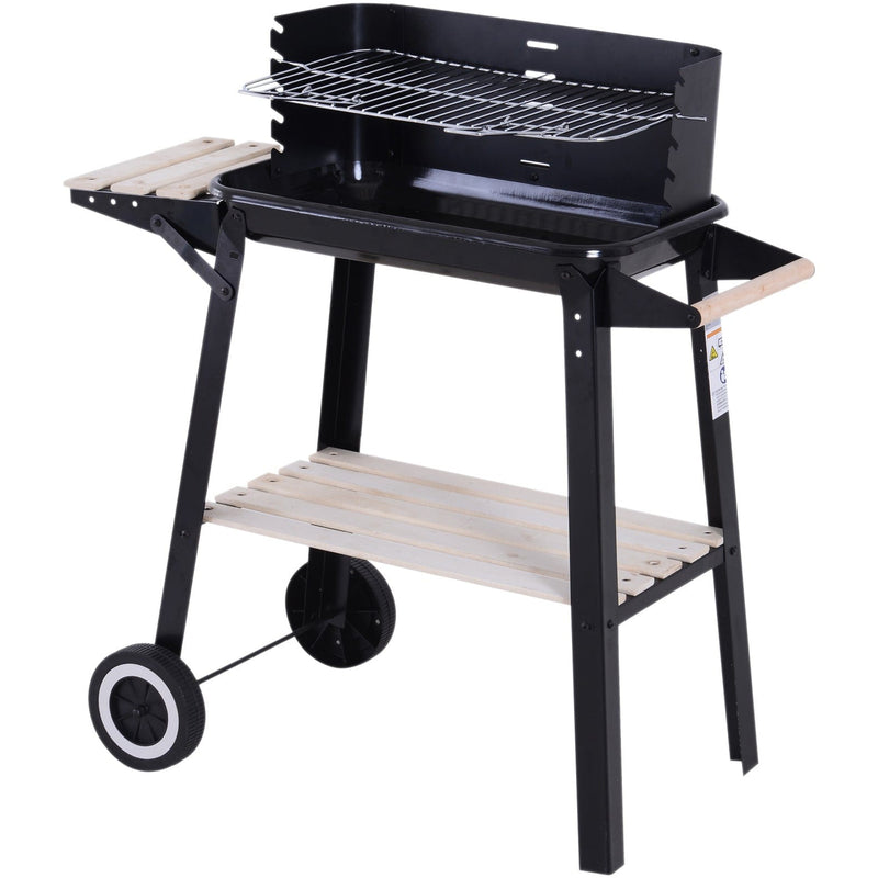 Charcoal Trolley BBQ with Side Trays, Storage