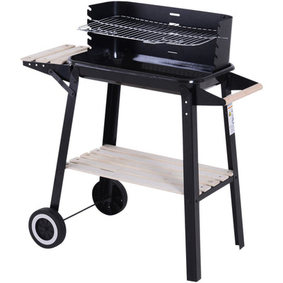 Charcoal Trolley BBQ with Side Trays, Storage Outsunny