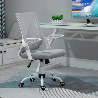 Grey Mesh Swivel Office Chair, Lumbar Support, Flip-Up Arms Homcom