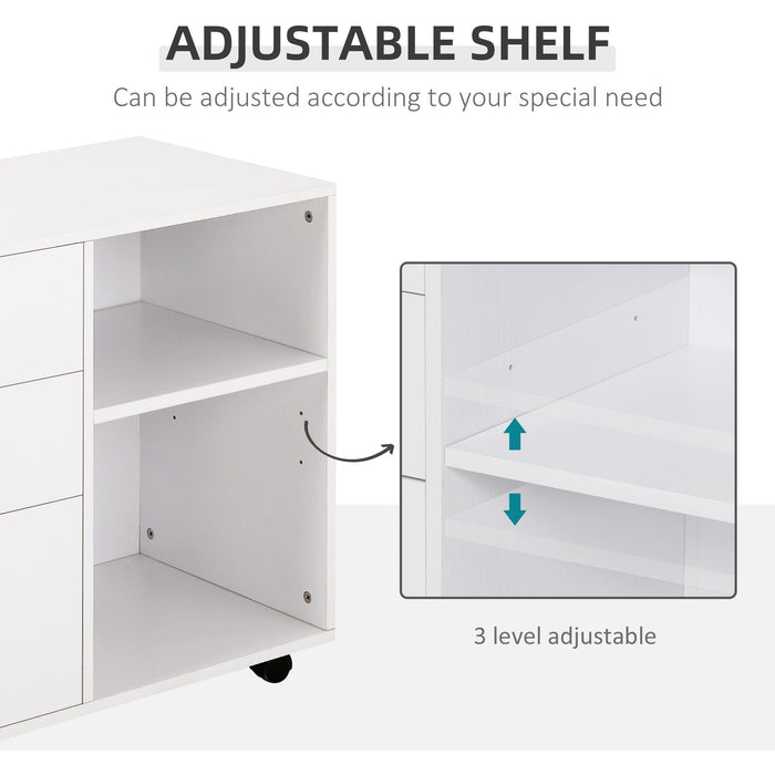 Mobile Printer Stand, 3 Drawers, 2 Shelves, 80x40x65 cm