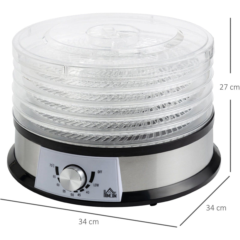 Food Dehydrator, 5-Tier, Stainless Steel, 250W, Silver