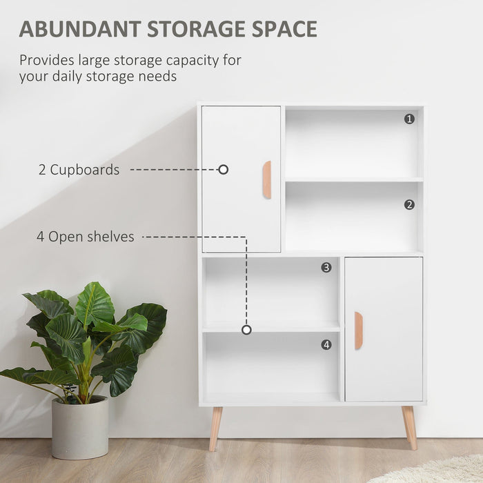 Sideboard Bookshelf, 2 Cupboards, 4 Shelves, 80x23x123cm