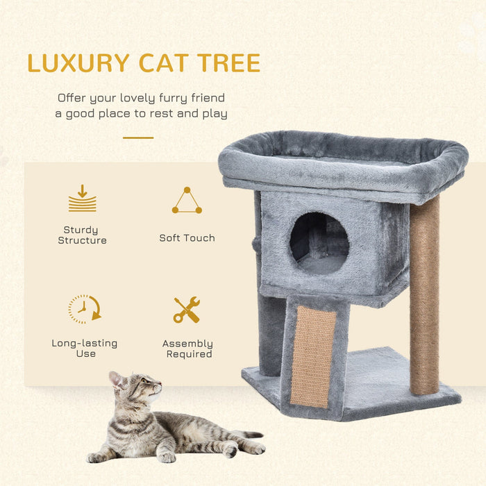 Indoor Cat House With Platform - Grey