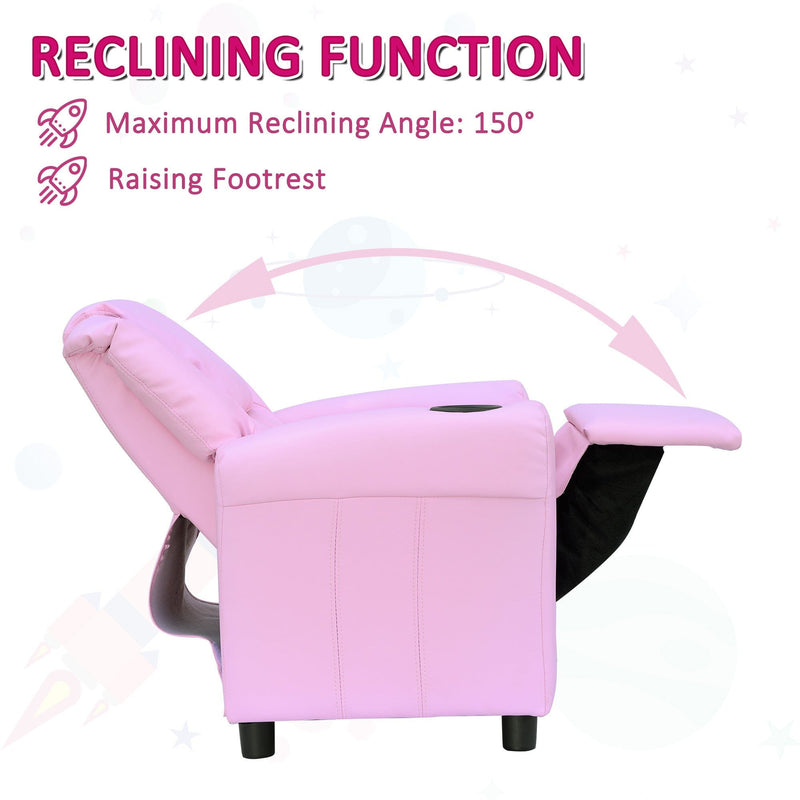 Childs Recliner Chair with Cup Holder - Pink