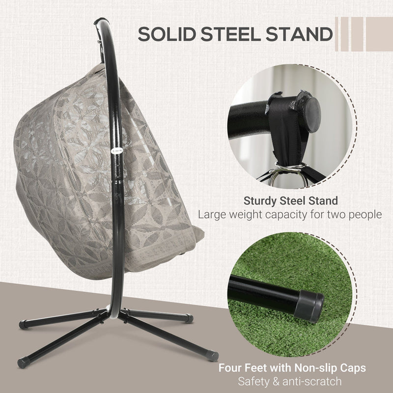 Double Swinging Egg Chair With Stand, Cushions - Sand Brown Outsunny