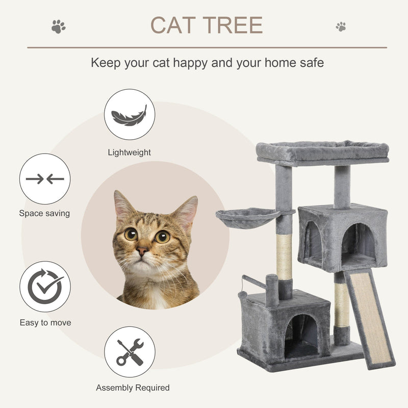 111cm Cat Tree, Climbing Centre, Sisal Post, Hammock, Grey