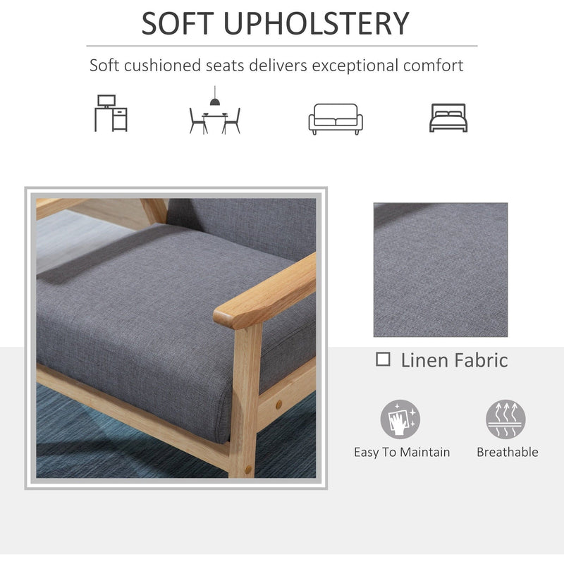 Grey Mid Century Accent Chair with Thick Linen Cushions