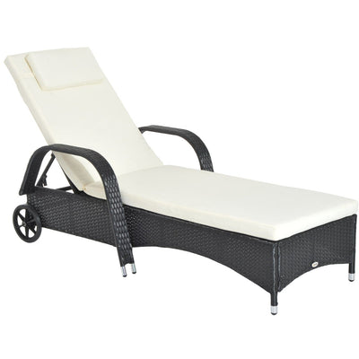 Rattan Sun Lounger With Wheels Outsunny