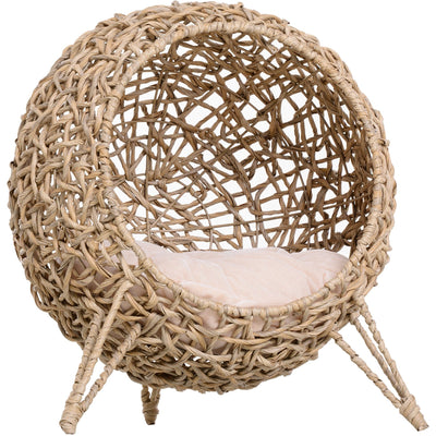 Elevated Wicker Cat Bed - Natural Wood Pawhut