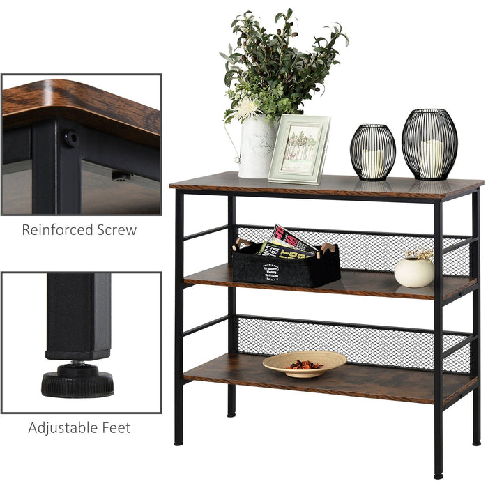 Industrial Storage Shelves, 3-Tier, Metal Frame, Black Brown