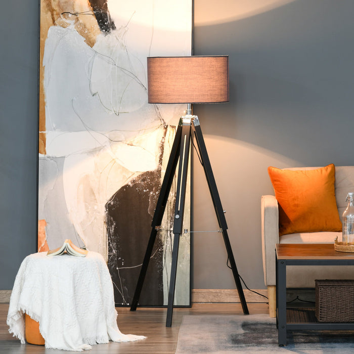 Modern Tripod Floor Lamp, Adjustable, Grey & Black