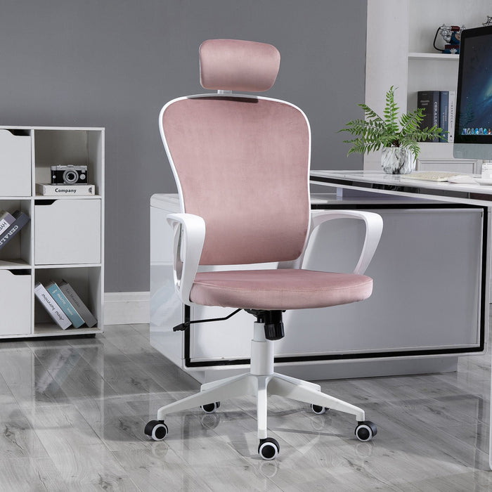 Pink Velvet High-Back Desk Chair
