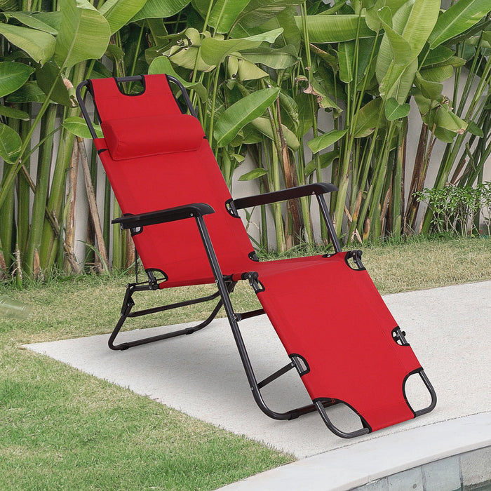2-in-1 Folding Sun Lounger Chair with Pillow, Red