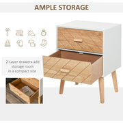 Nordic 2-Drawer Wooden Bedside Table, Scandinavian Design Homcom