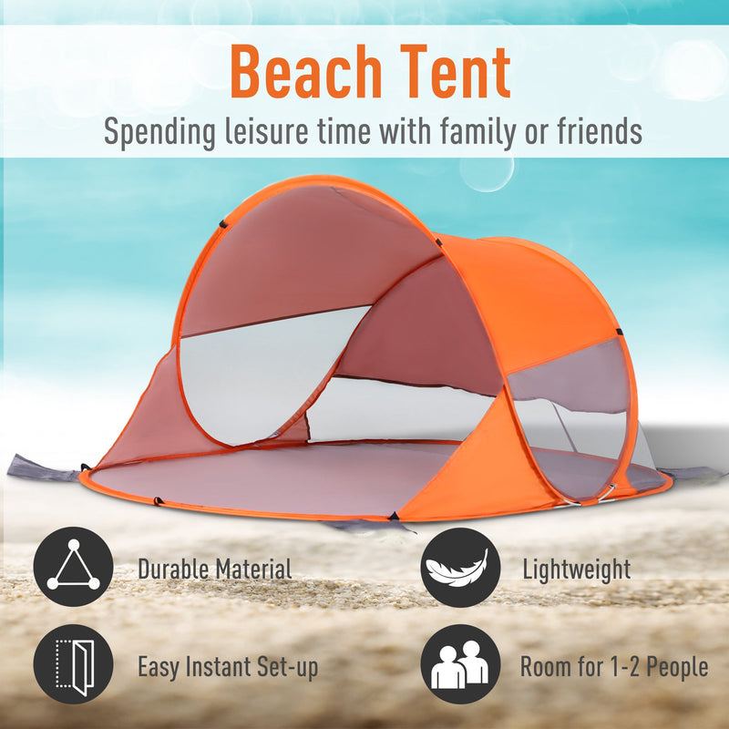 Pop Up Beach Tent for 1-2 Persons with Mesh Windows, Orange