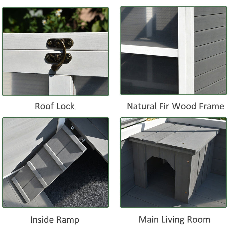 2 Level Indoor Rabbit Hutch With Wheels, Grey