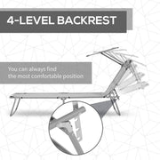 Outsunny Reclining Chair Folding Lounger Seat with Sun Shade Awning Beach Garden Outdoor Patio Recliner Adjustable, Light Grey Outsunny