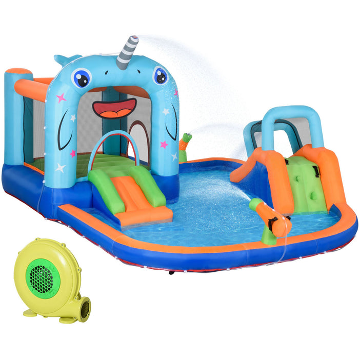 5-in-1 Narwhal Style Kids Bouncy Castle Water Park, Ages 3-8