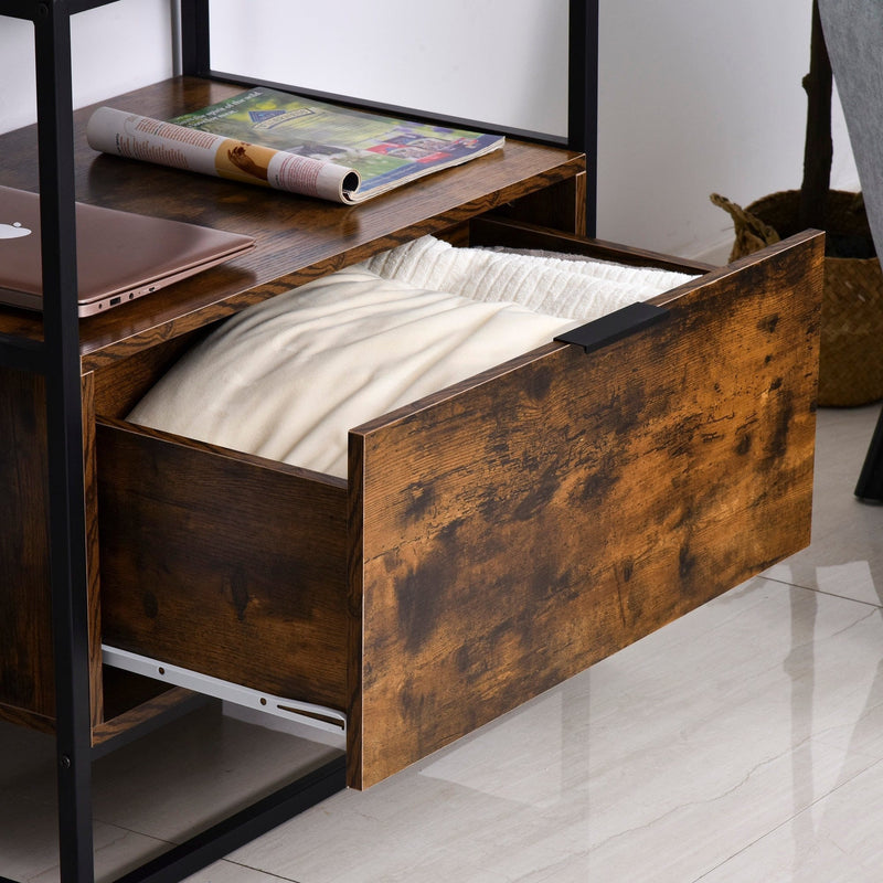 Industrial Style Side Table with Drawer, Shelf, Steel Frame Homcom