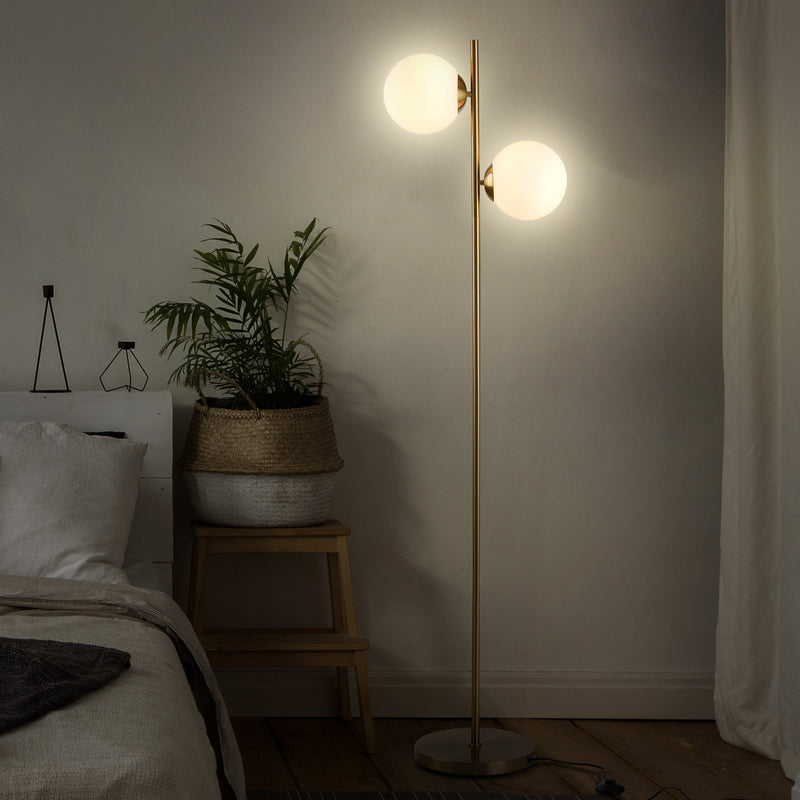 Gold 2-Shade Floor Lamp with Floor Switch