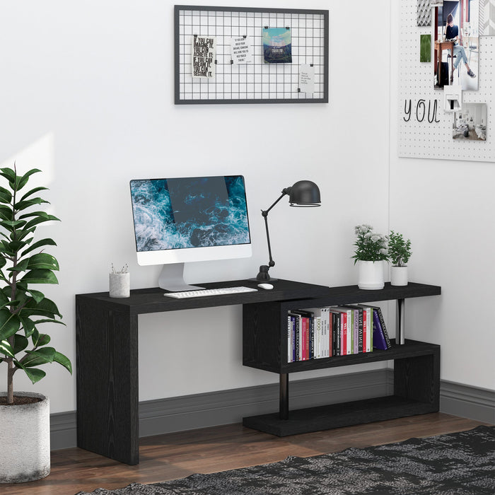 360° Rotating L Shaped Computer Desk With Shelves, Black